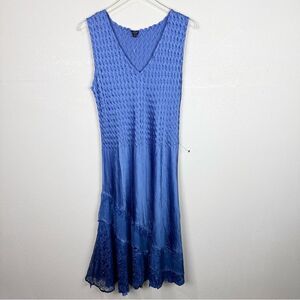 Komarov Lagenlook Artsy Boho Purple Sleeveless Ruffle Crinkle Midi Dress Large